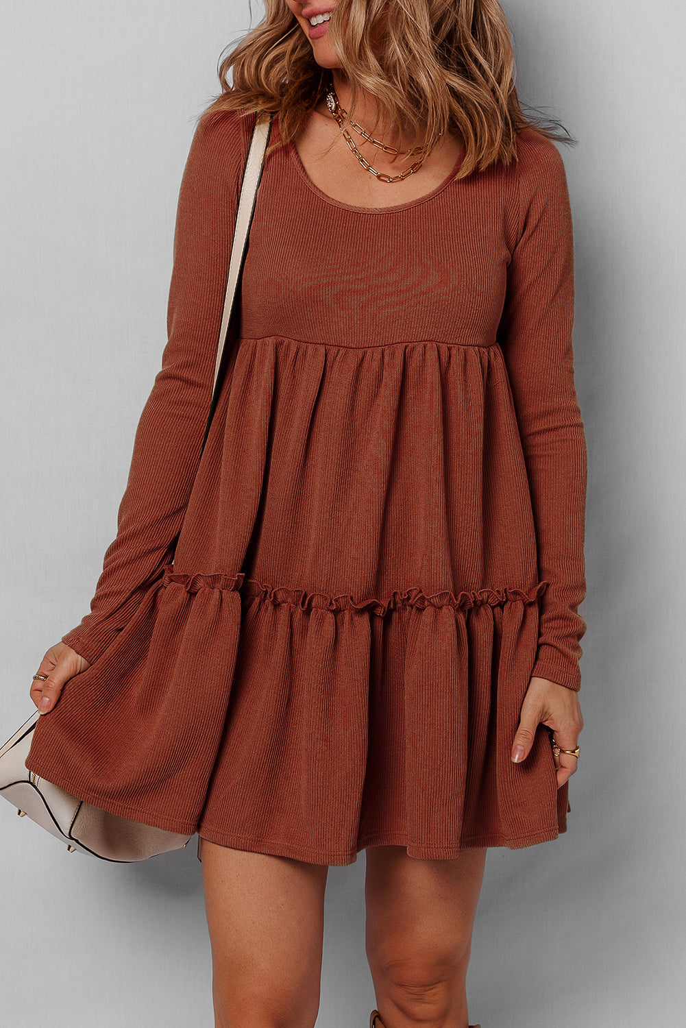 Threaded Pear Everleigh Ribbed Frilled Trim High Waist Dress