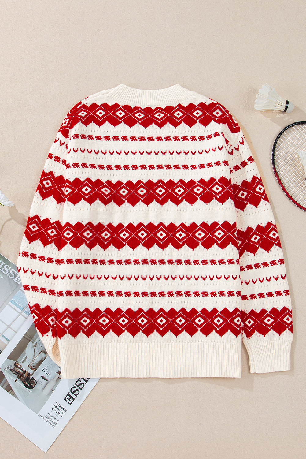 Threaded Pear Rosalie Patterned Crew Neck Loose Sweater