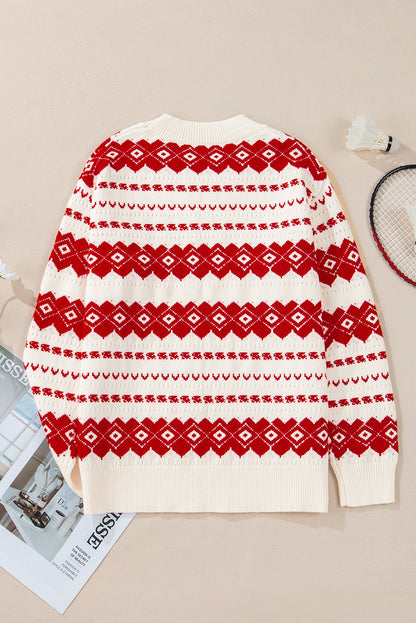 Threaded Pear Rosalie Patterned Crew Neck Loose Sweater