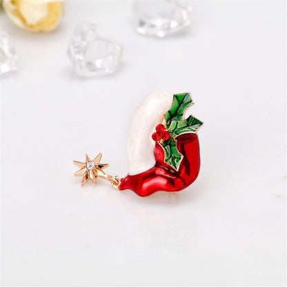 Cubic Zirconia & Goldtone Star & Mistletoe Hat Brooch