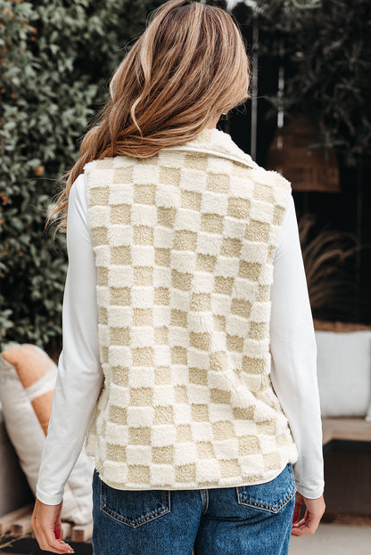 Threaded Pear Stevie Sherpa Checkerboard Button Vest With Pocket