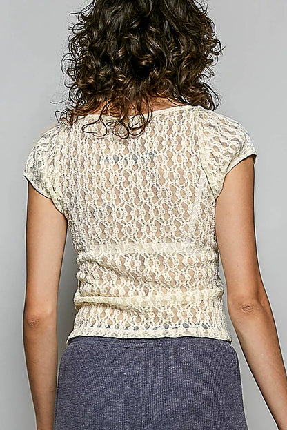 POL Sweetheart Neck Lace Short Sleeve Top