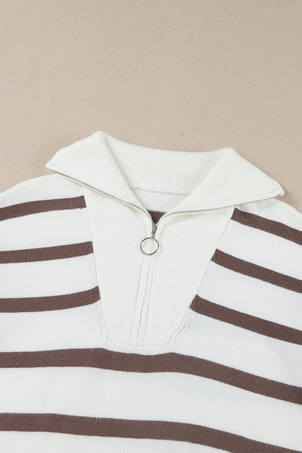 Threaded Pear Iris Striped Zip Collared Loose Sweater Mini Dress