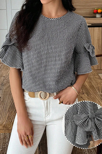 Threaded Pear Carolina Ruffled Half Sleeve Blouse