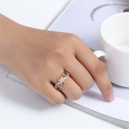 Cubic Zirconia & Rainbow Crystal Rattan Ring-2