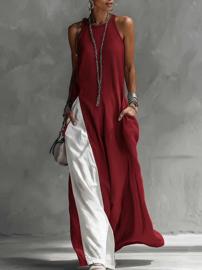 Women's Sleeveless Off-Shoulder Loose Maxi Dress with Pockets