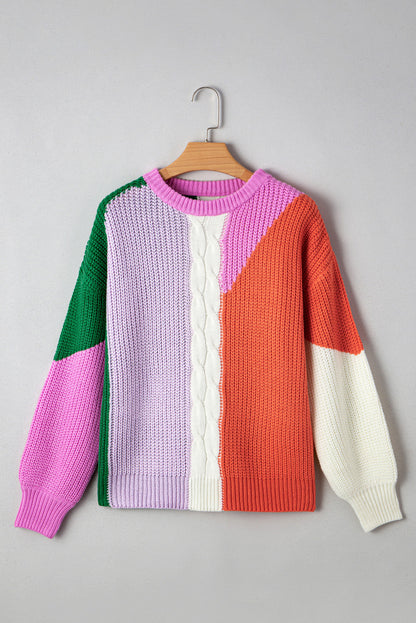 Threaded Pear Hailey Textured Knit Drop Shoulder Loose Fit Sweater
