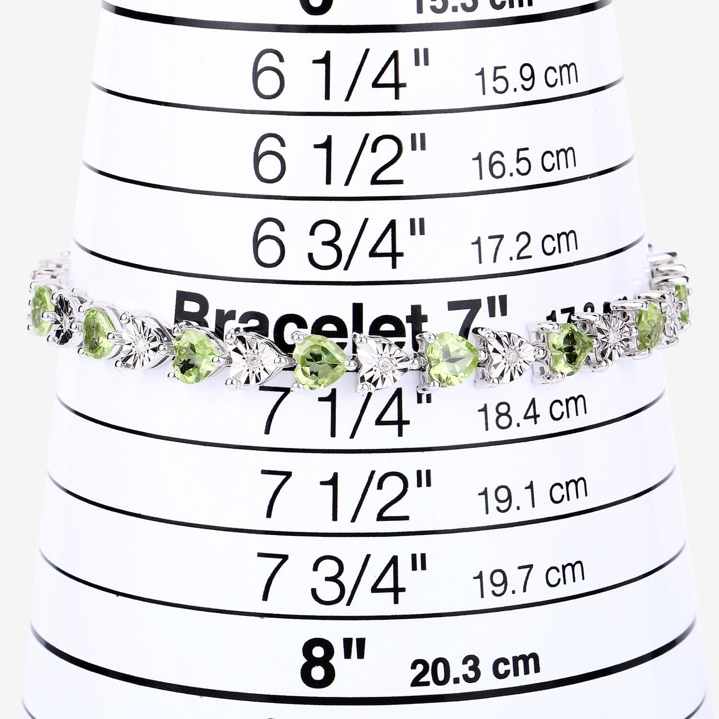 Heart Green Peridot & Diamond Prong Silver Tennis Bracelet