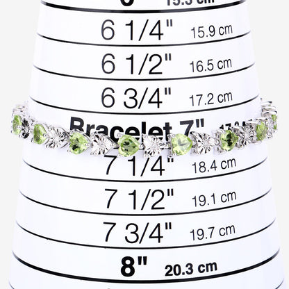 Heart Green Peridot & Diamond Prong Silver Tennis Bracelet