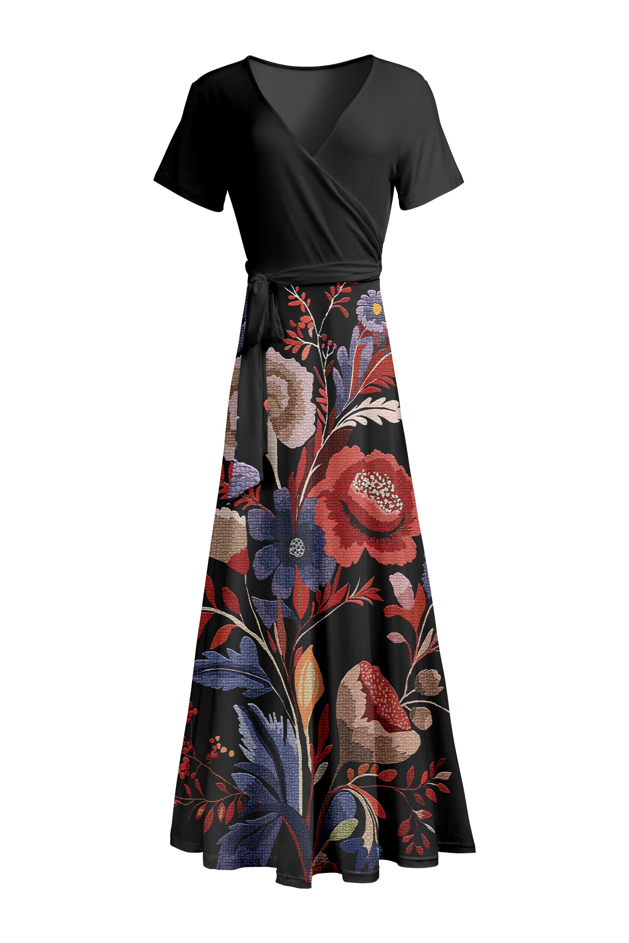 Lily by Firmiana Women’s 3/4 Sleeve Wrap Maxi Dress Women’s Apparel Cream Rose Floral Print