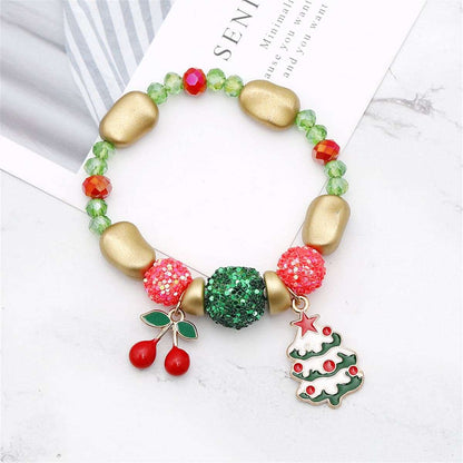 Red & Green Sparkle Tree & Mistletoe Stretch Charm Bracelet