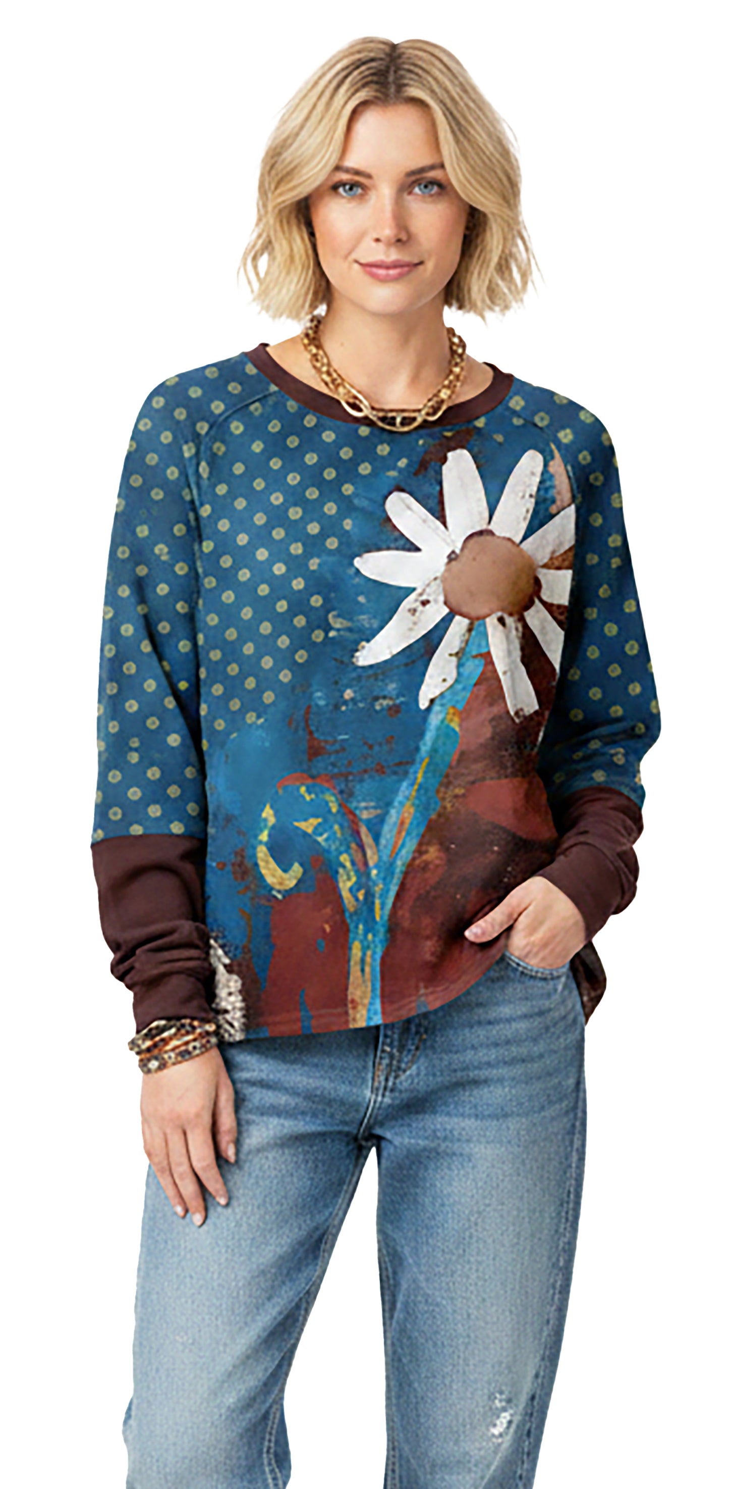 Teal Rust Floral Print-