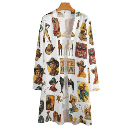 Baha Ranch Vintage Cowboy Collage Western Lightweight Cardigan