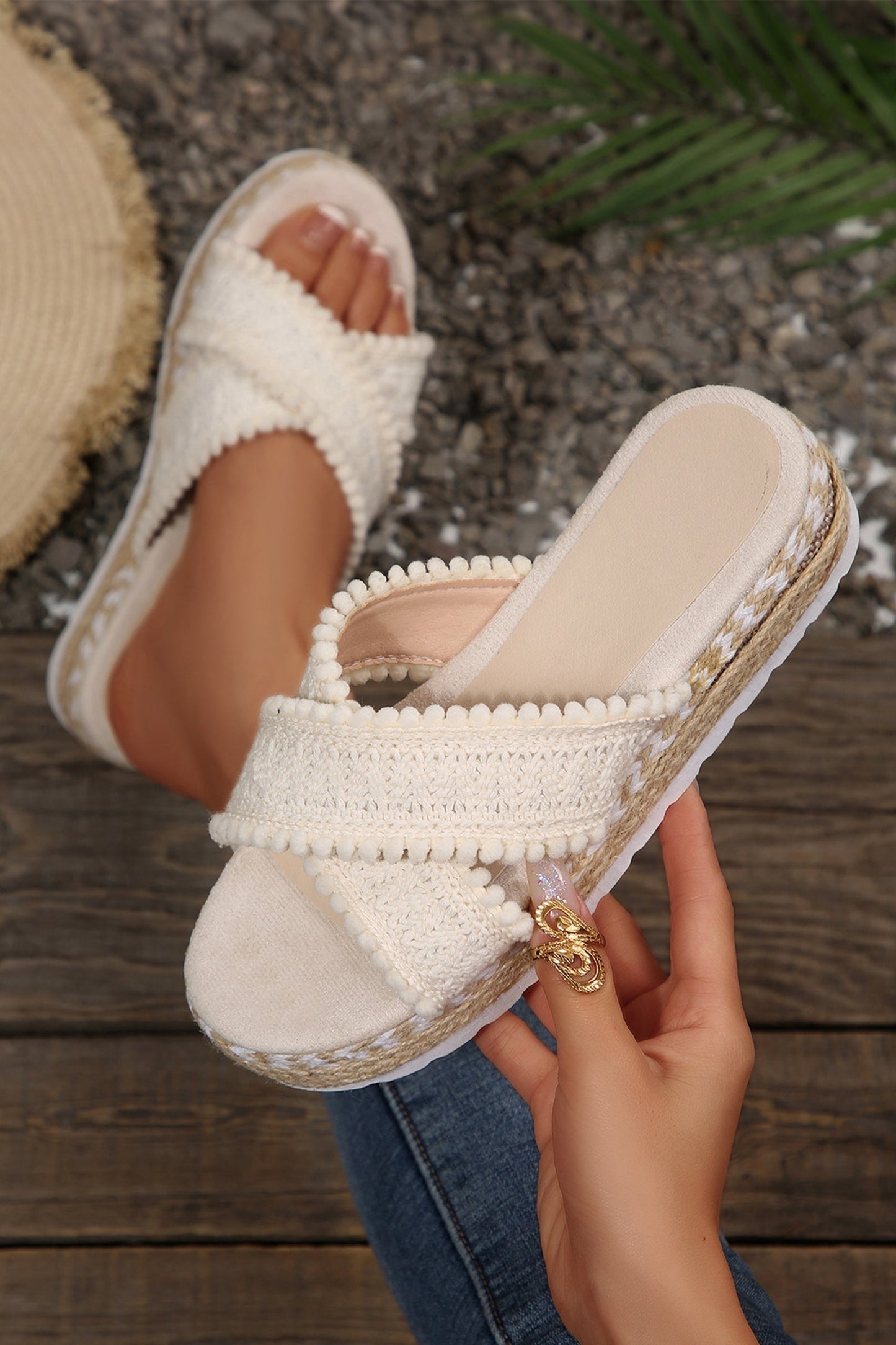 Threaded Pear Lana Knit Platform Slide Slippers