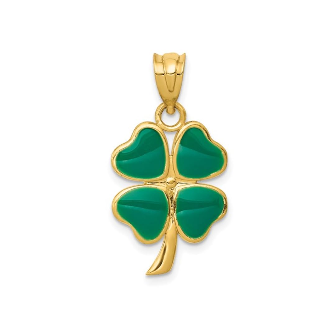 Four Leaf Clover Green Enameled 14k Gold Charm Pendant Only