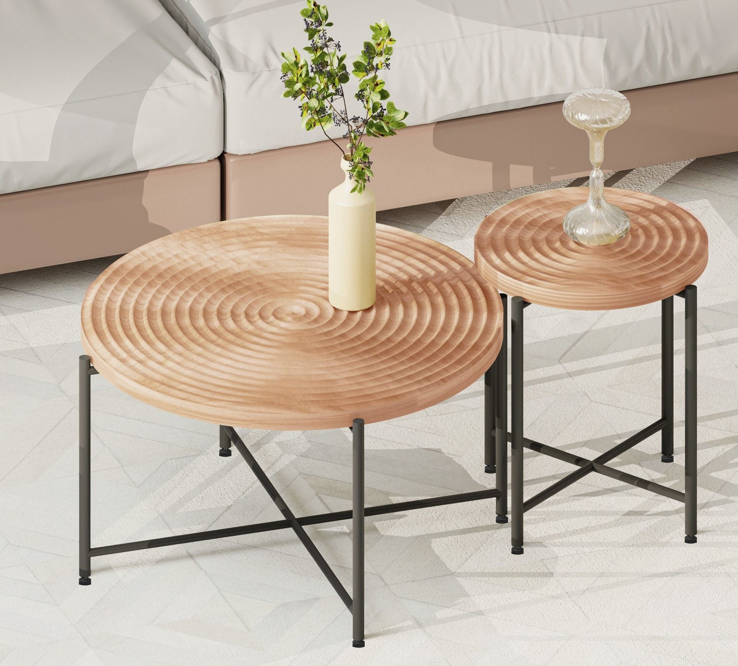 Coffee and End Table Set Waterproof Cover (Set of 2) - Natural Wood / Brown