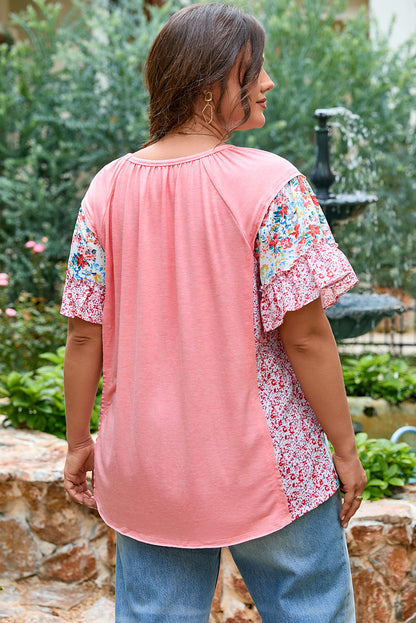 Threaded Pear Lacey Ruffled Short Sleeve PLUS Blouse