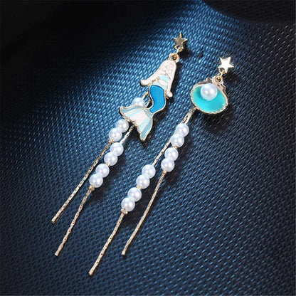 Pearl & Enamel Goldtone Mermaid Drop Earrings
