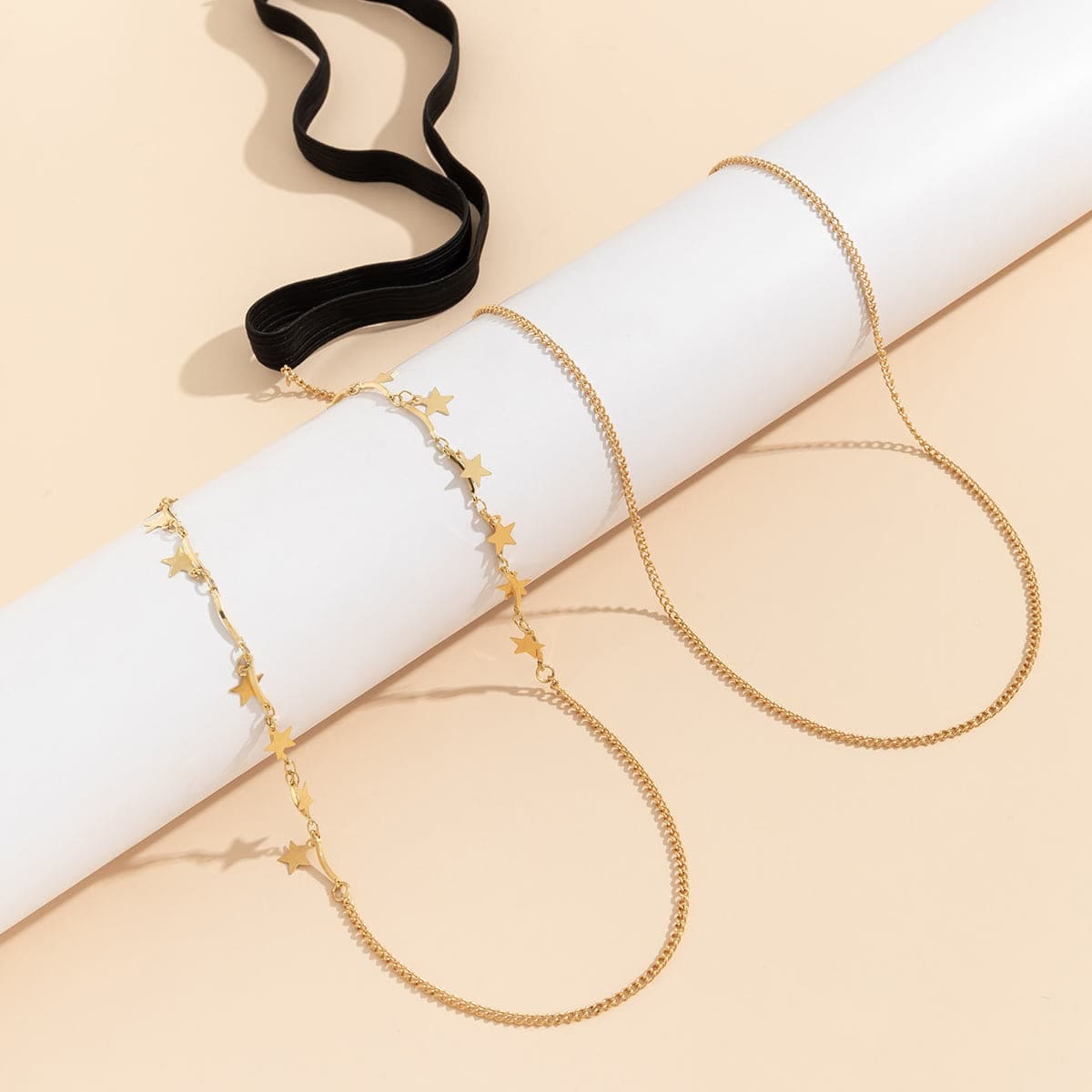 Nylon & Goldtone Star Layered Leg Chain