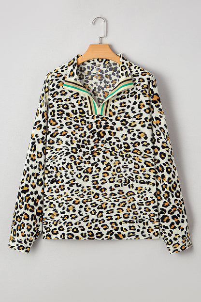 Threaded Pear Laurel Leopard V Neck Blouse