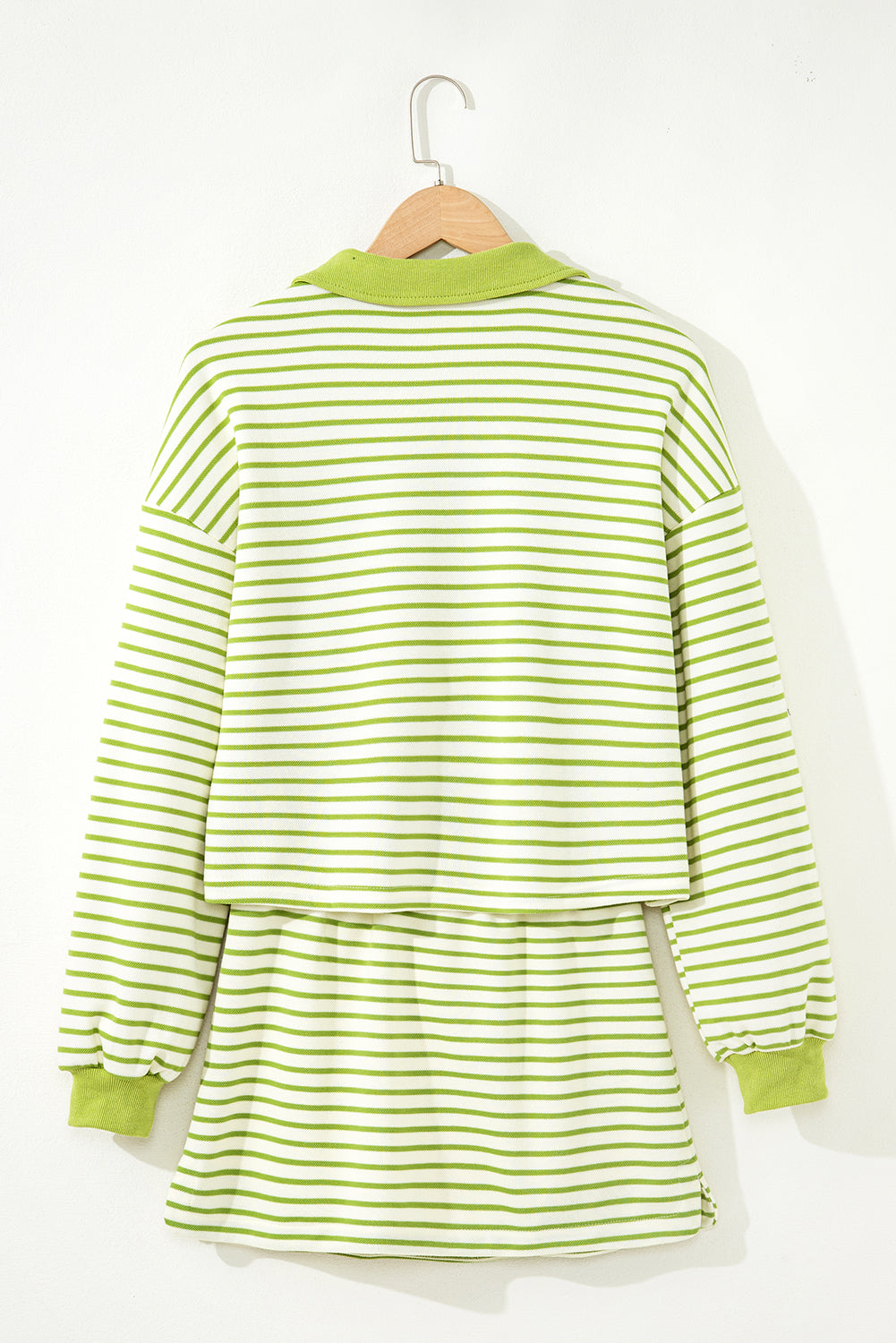 Threaded Pear Juniper Stripe Collared Pullover and Skort Outfit