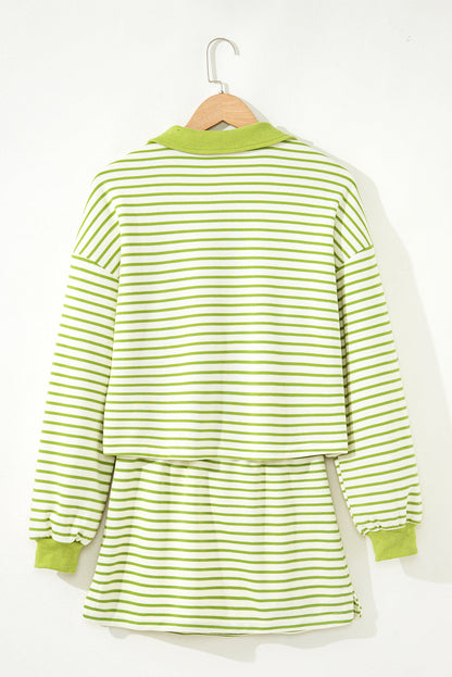 Threaded Pear Juniper Stripe Collared Pullover and Skort Outfit