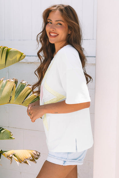 Threaded Pear Lisa Layered Star Patched Half Sleeve Loose Top