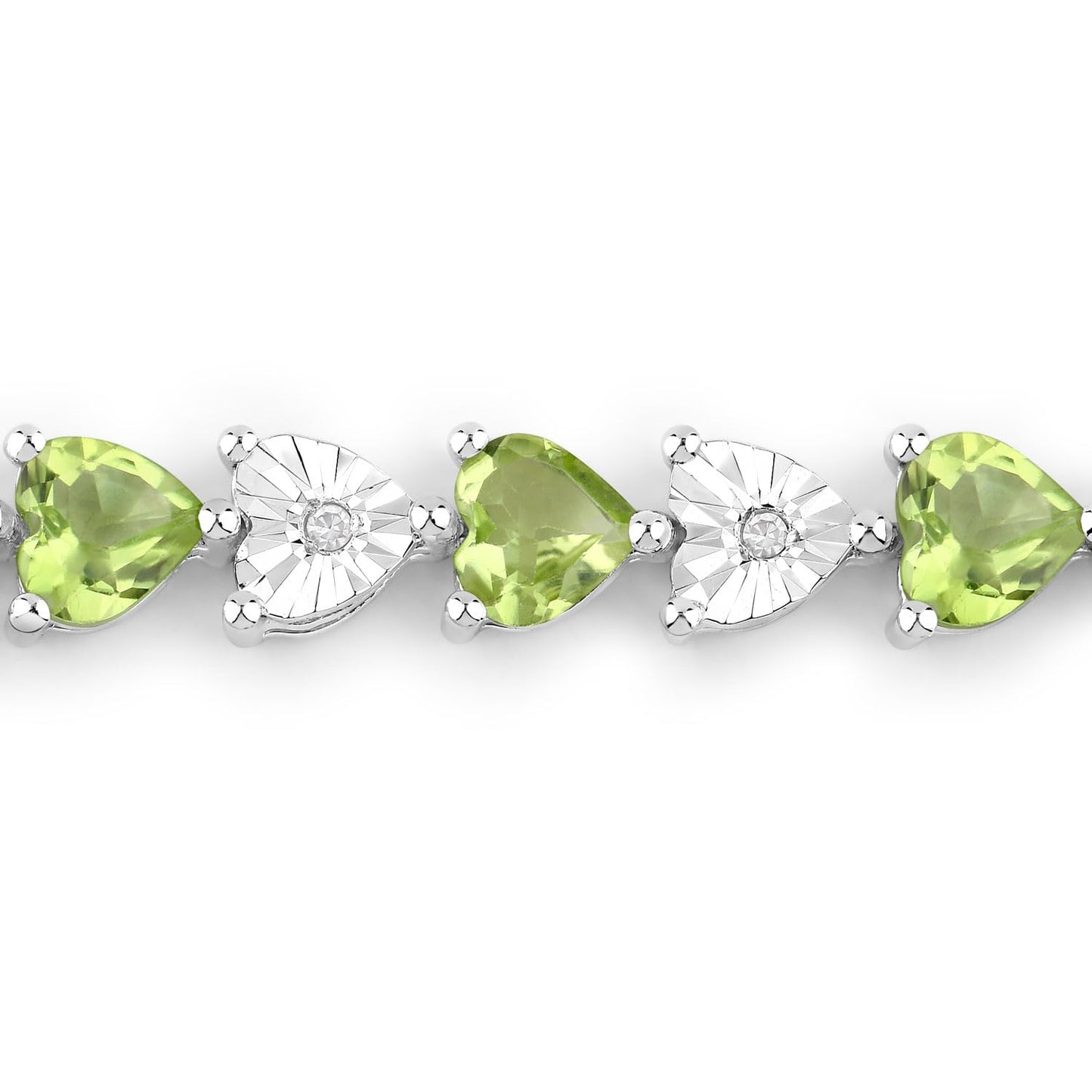 Heart Green Peridot & Diamond Prong Silver Tennis Bracelet