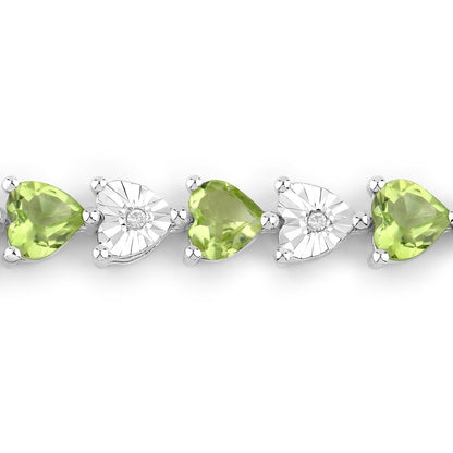 Heart Green Peridot & Diamond Prong Silver Tennis Bracelet