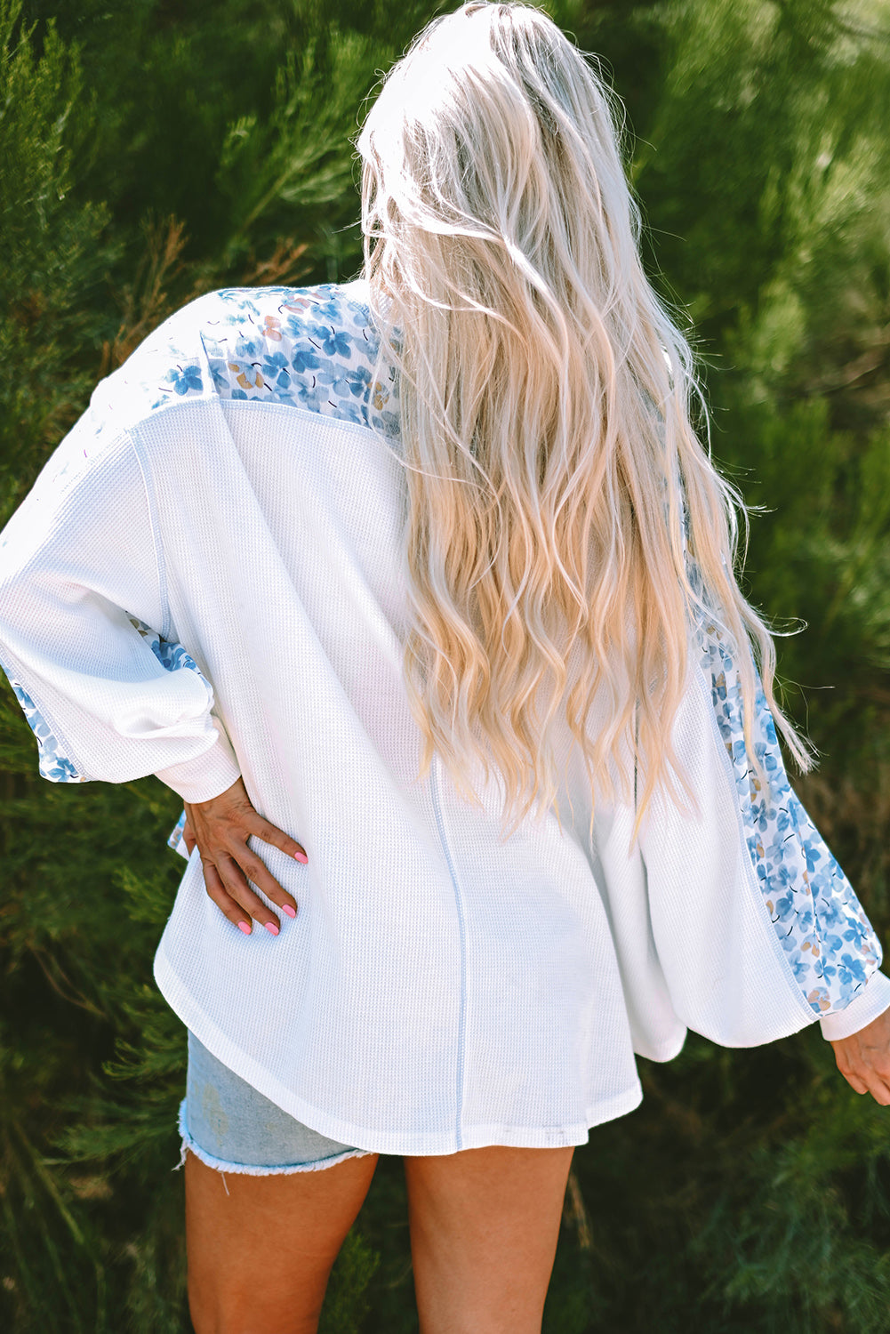 Threaded Pear Eliana Floral Patchwork V Neck Blouse