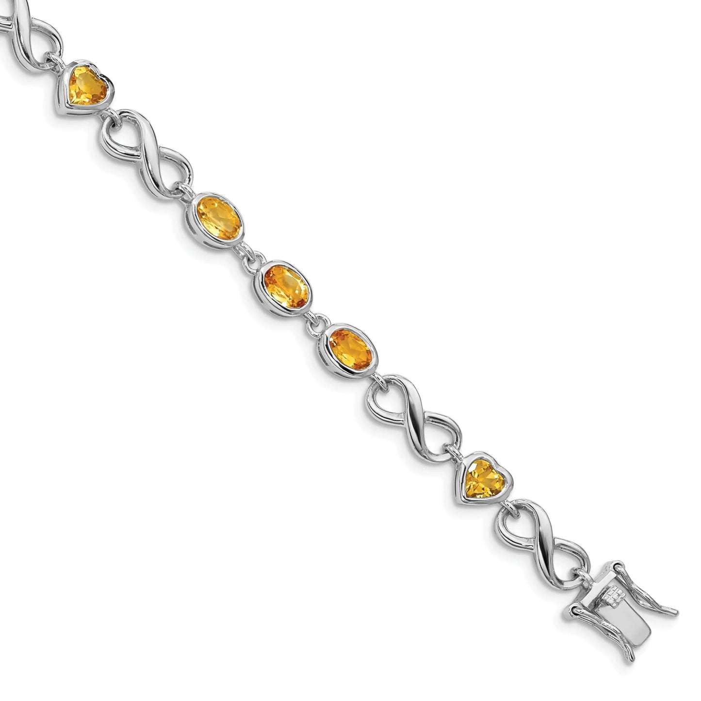 Genuine Citrine Silver Link Infinity Heart Bracelet