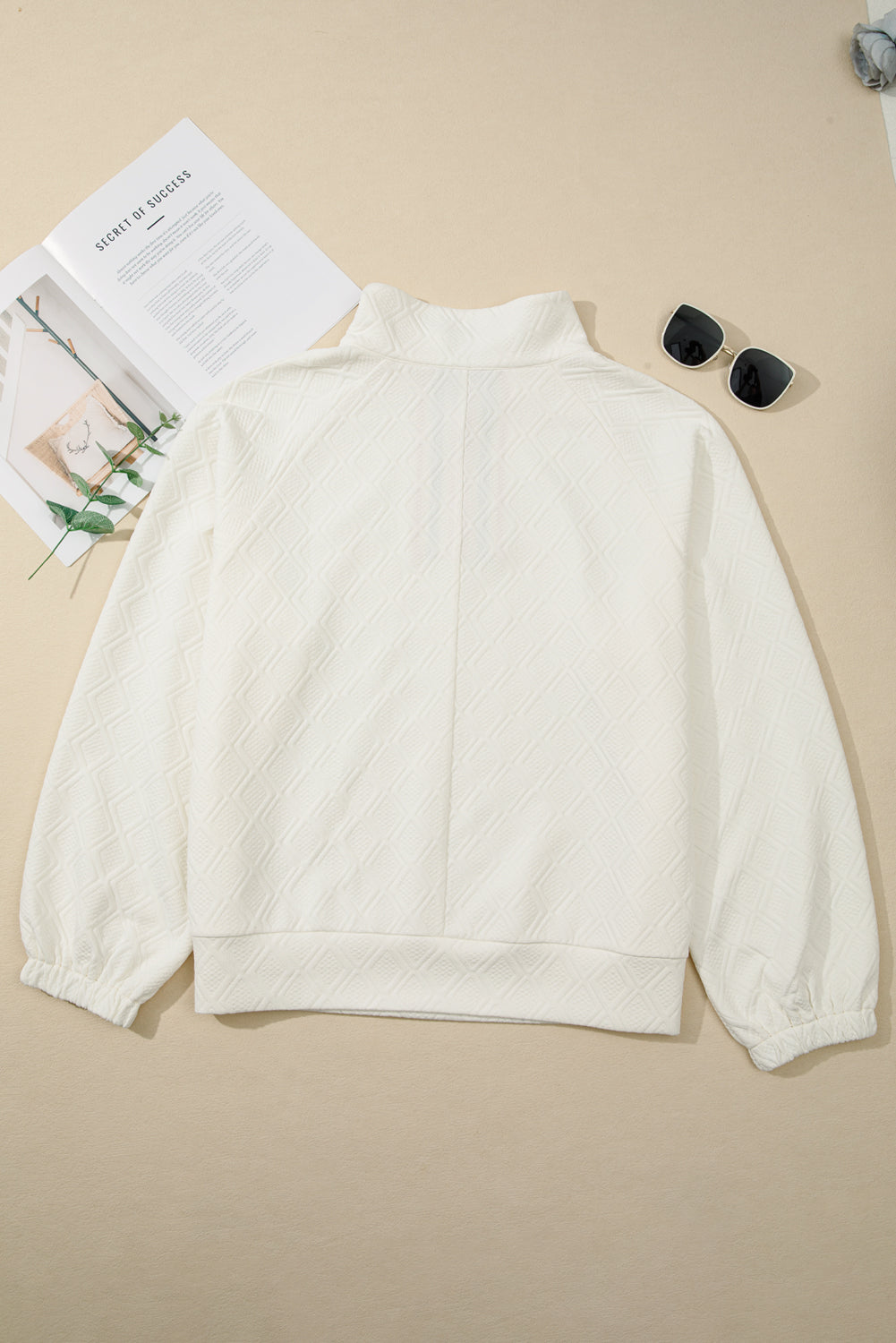 Aria Striped Collar Baggy Sweatshirt - Beige / 1X - 14W-16W