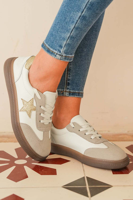 Threaded Pear Avani Shimmer Star Patch Lace up Retro Flattie