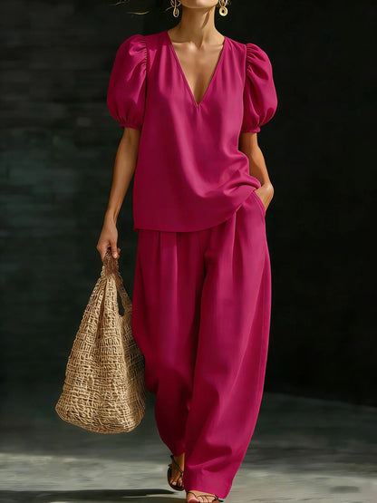 Women’s V-Neck Casual Two Piece Set