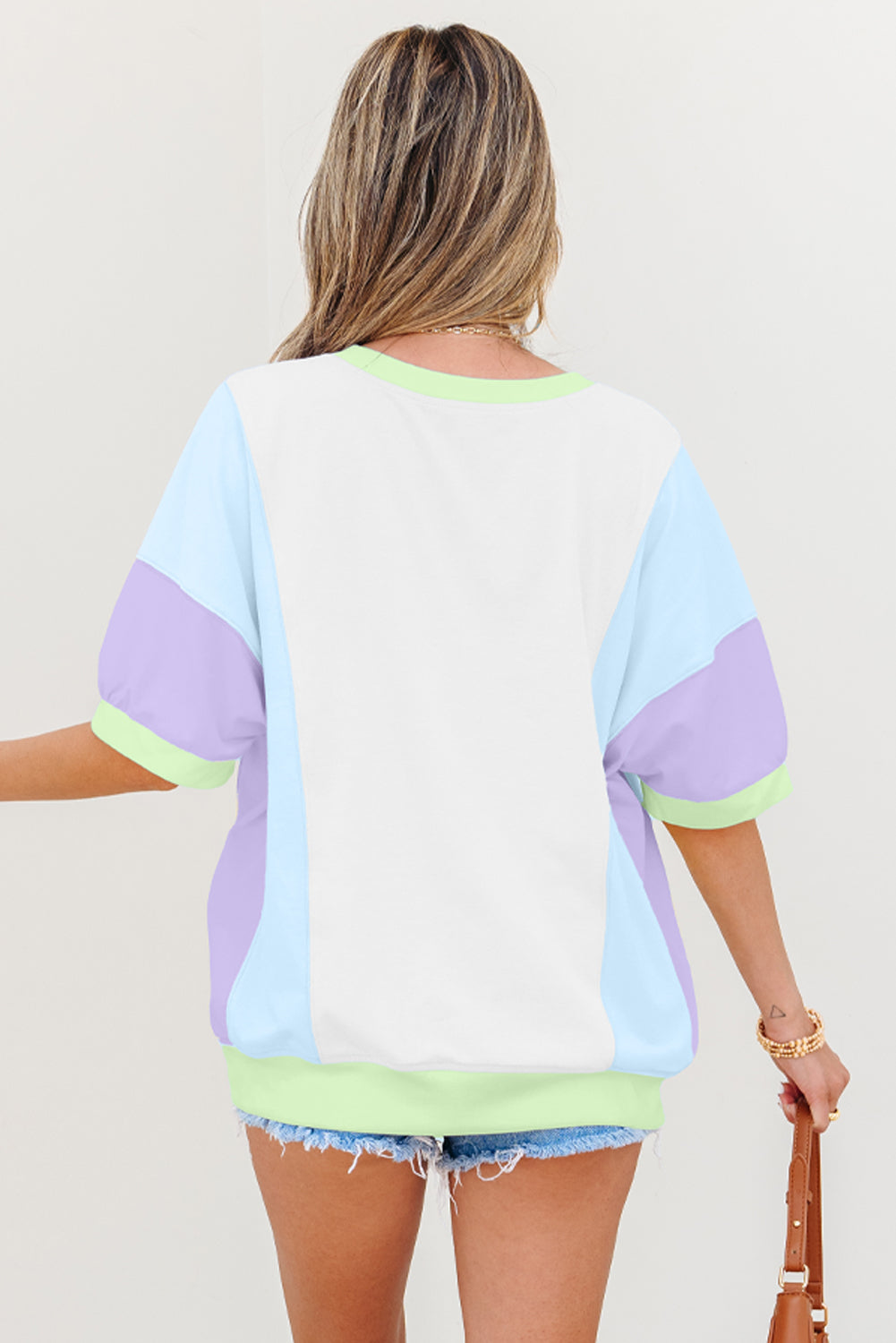 Threaded Pear Zoe Patchwork Half Sleeve Oversized Top
