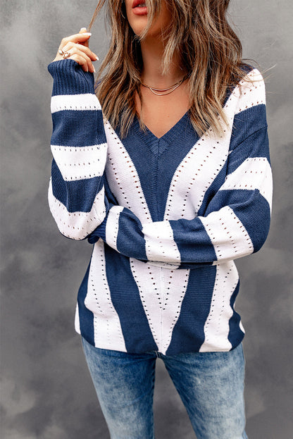 Threaded Pear Eleanor Striped Colorblock Knitted Sweater