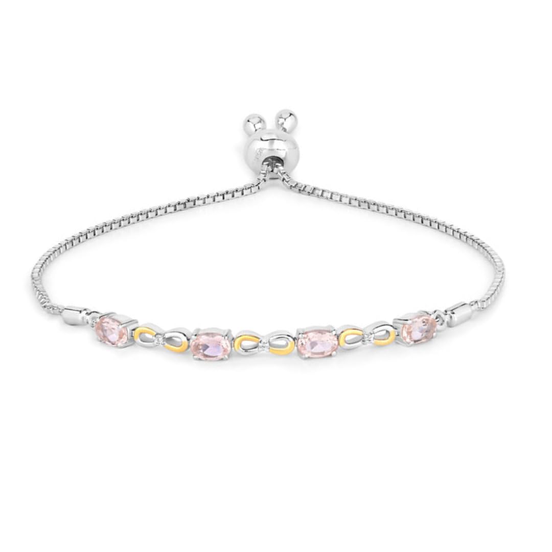 Oval Pink Morganite Prong Silver Infinity Bolo Adjustable Bracelet