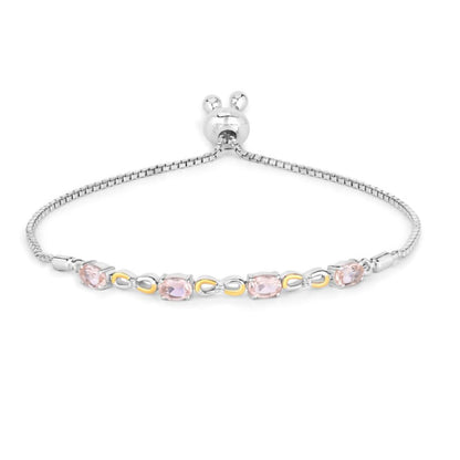 Oval Pink Morganite Prong Silver Infinity Bolo Adjustable Bracelet
