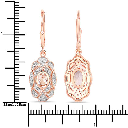 Oval Pink Morganite Bezel 18K Rose Gold Plated Silver Lever Back Dangle Earrings