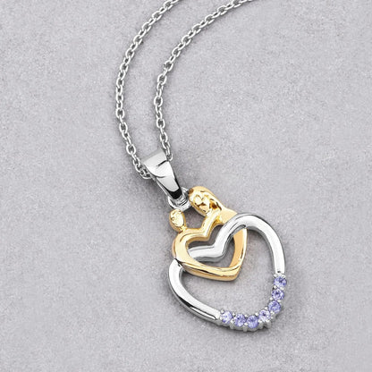 Round Violet Tanzanite Prong Silver Double Heart Pendant Necklace