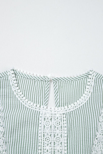 Threaded Pear Meredith Stripe Lace Patchwork Crew Neck Tank Top