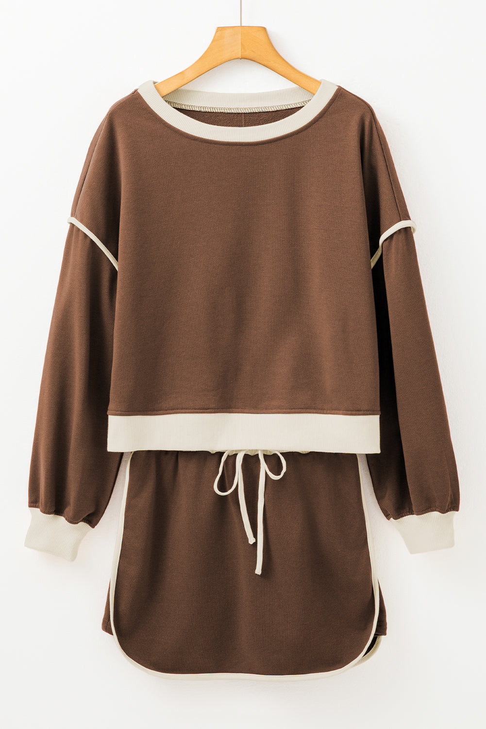 Violeta Loose Pullover and Lace-up Waist Skort Set - Threaded Pear