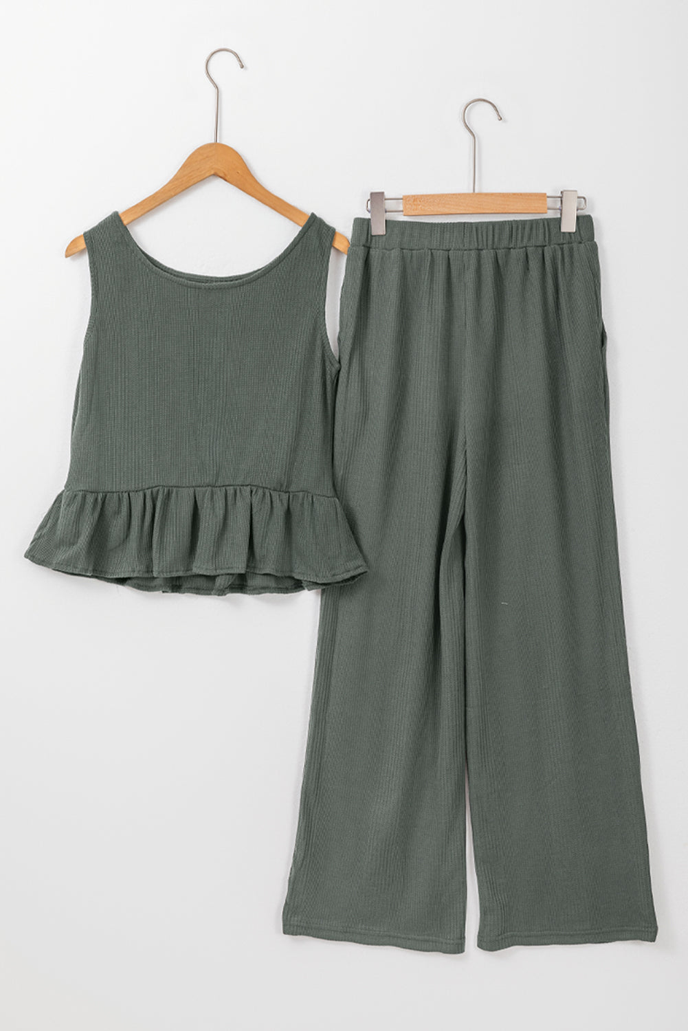Threaded Pear Teresa Ribbed Ruffle Tank Top and Pants Set