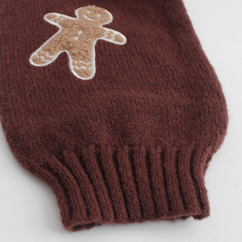 Gingerbread Man Knit Cardigan with Ribbed Cuffs