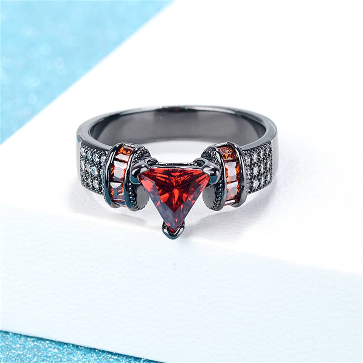 Red Crystal & Cubic Zirconia Triangle Ring-2