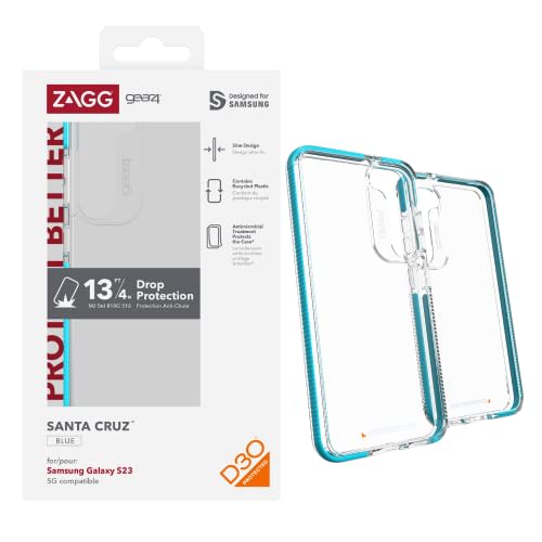 Zagg Gear4 Santa Cruz Samsung Galaxy S23 Series Phone Case, D30 Drop Protection up to 13ft / 4m, Scratch=Resistant Clear Phone Case, Works with Wireless Charging Systems, Edge-To-Edge Protection