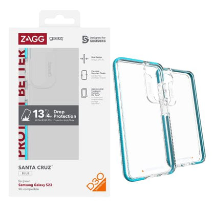 Zagg Gear4 Santa Cruz Samsung Galaxy S23 Series Phone Case, D30 Drop Protection up to 13ft / 4m, Scratch=Resistant Clear Phone Case, Works with Wireless Charging Systems, Edge-To-Edge Protection