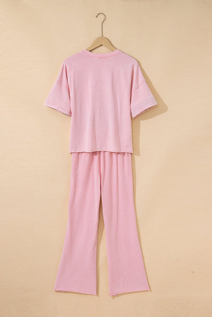 Threaded Pear Arabella Acid Wash Star Patched Rolled Trim Pants Set