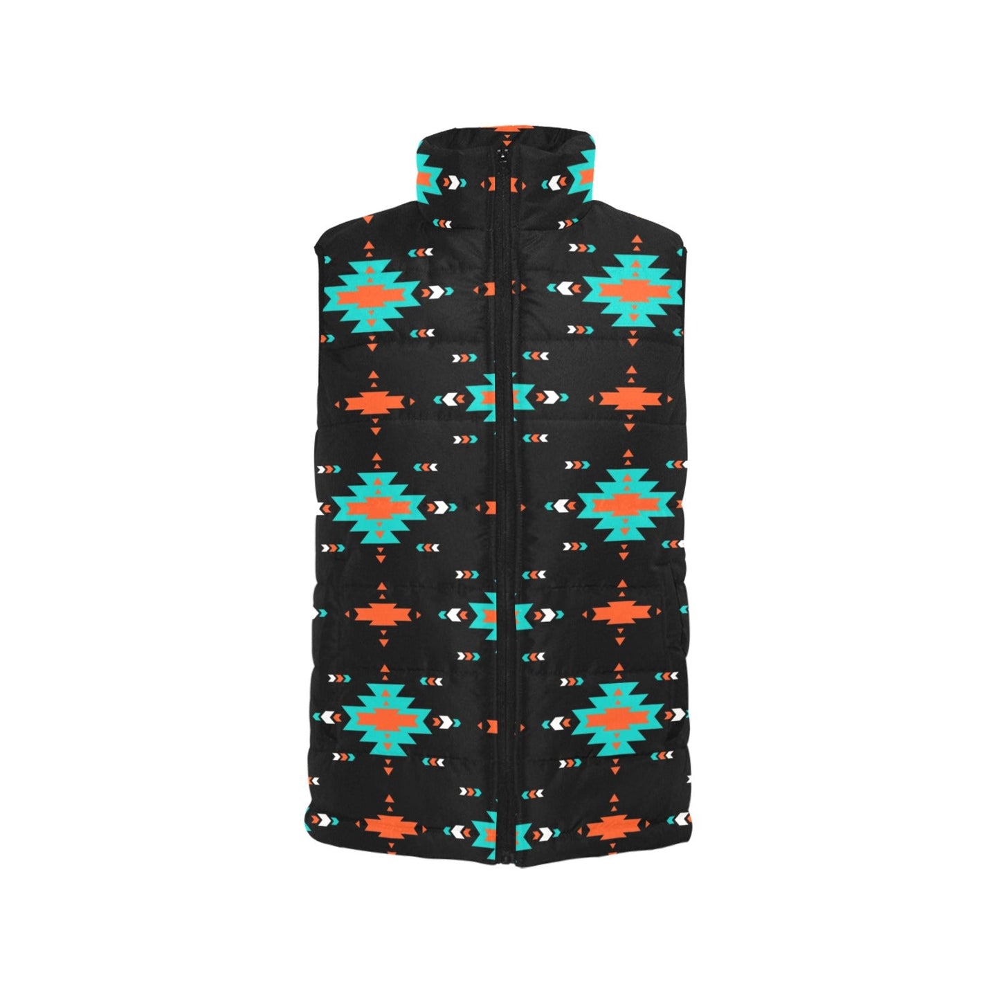 Baha Ranch Turquoise Orange Aztec Women's Western Puffy Vest