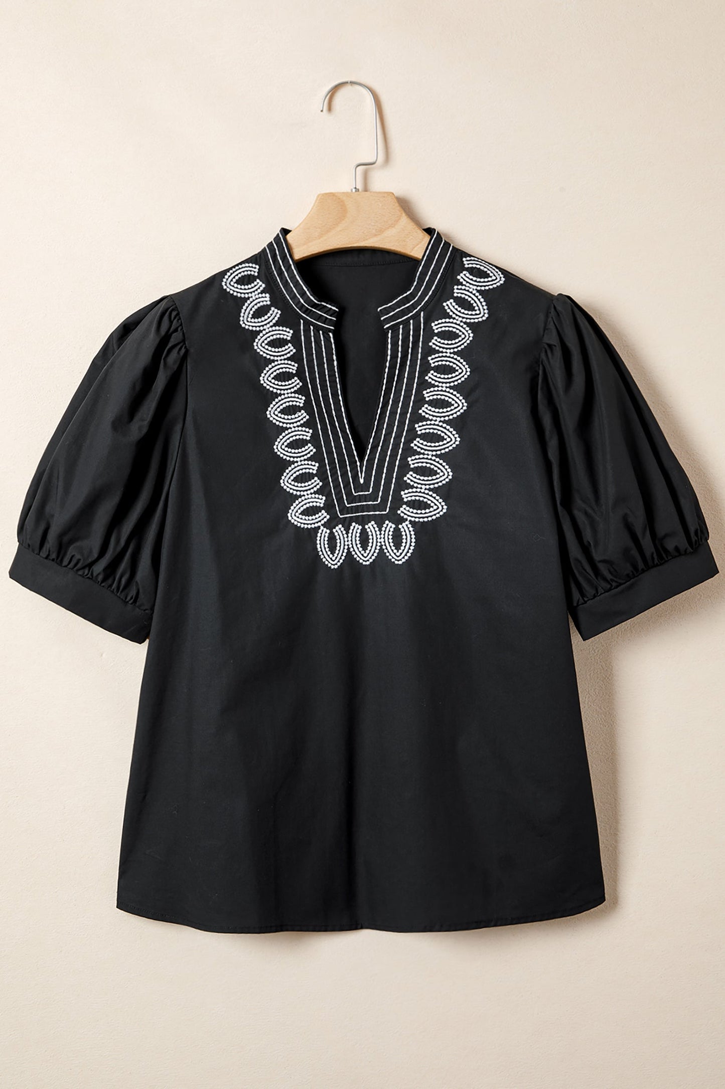 Threaded Pear Raelynn Contrast Embroidered Detail Blouse